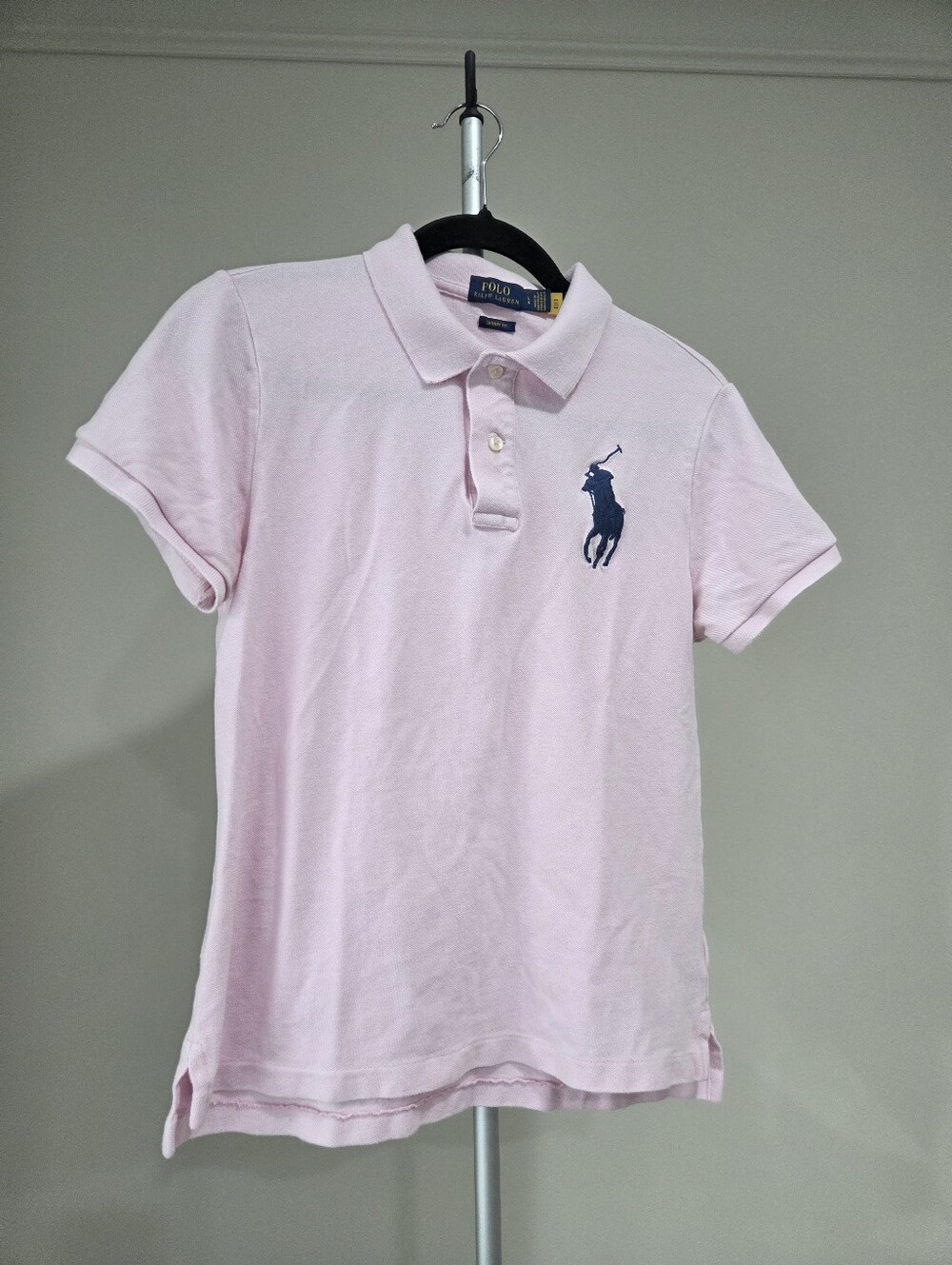 Polo Ralph Lauren Light Pink Polo Shirt with Navy Pony Sz.L Skinny Fit